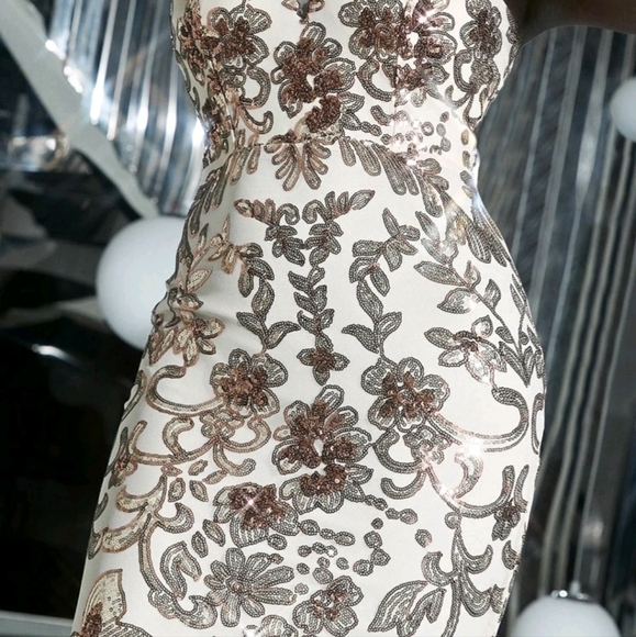 Exquisite Contrast Sequin Floral Beige Creme & Chocolate Sleeveless Fo… - Picture 15 of 15